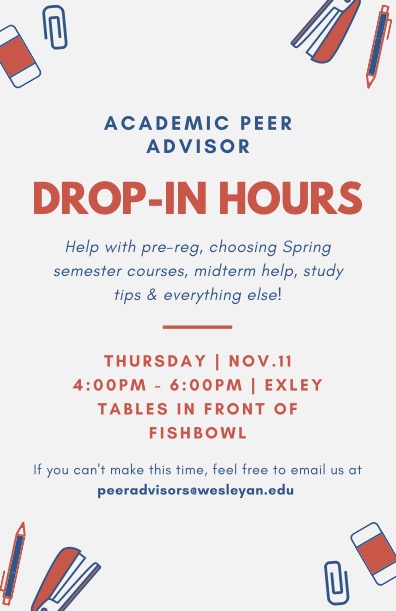 Flyer outlining drop-in APA hours (information on flyer listed above image).
