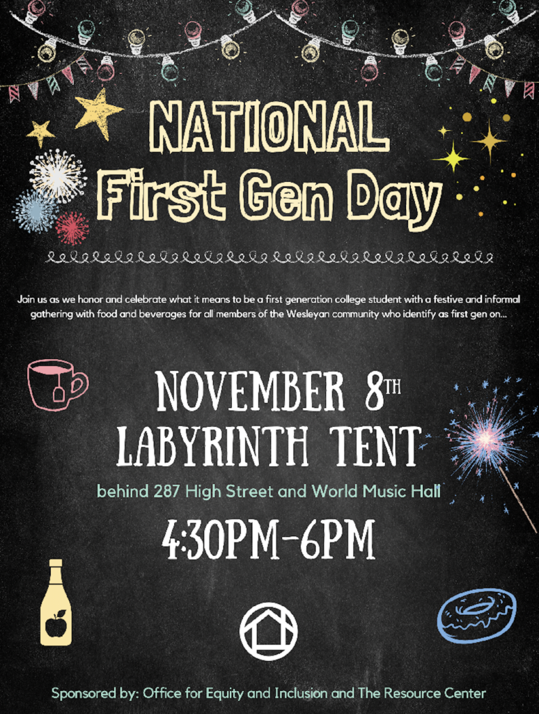 Flyer with fireworks and information about celebration on 11/8 under the labyrinth tent from 4:30 - 6:00pm. 